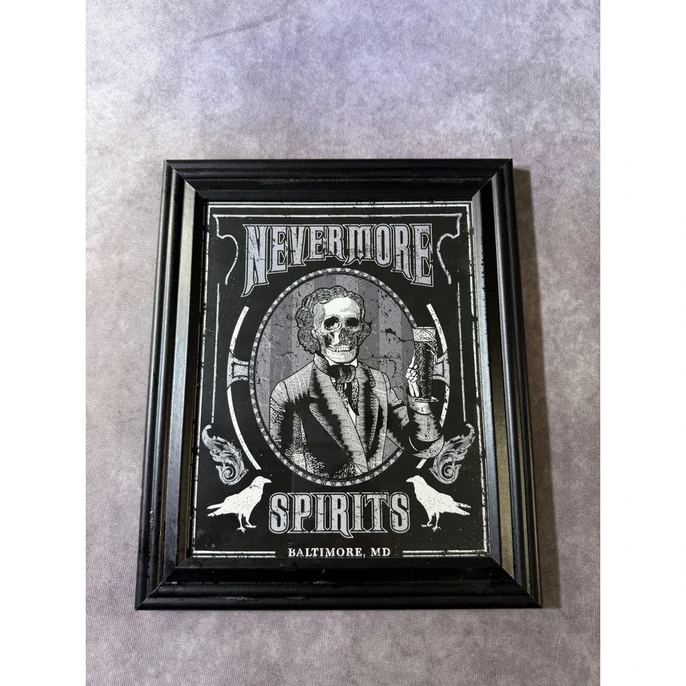 Nevermore Spirits Baltimore MD Framed Bar Mirror Edgar Allan Poe Gothic Decor